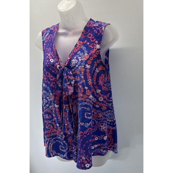Lilly Pulitzer Raleigh Silk Tie Neck Tank Top Blouse Size XS Secret Snail Blue - Picture 2 of 7
